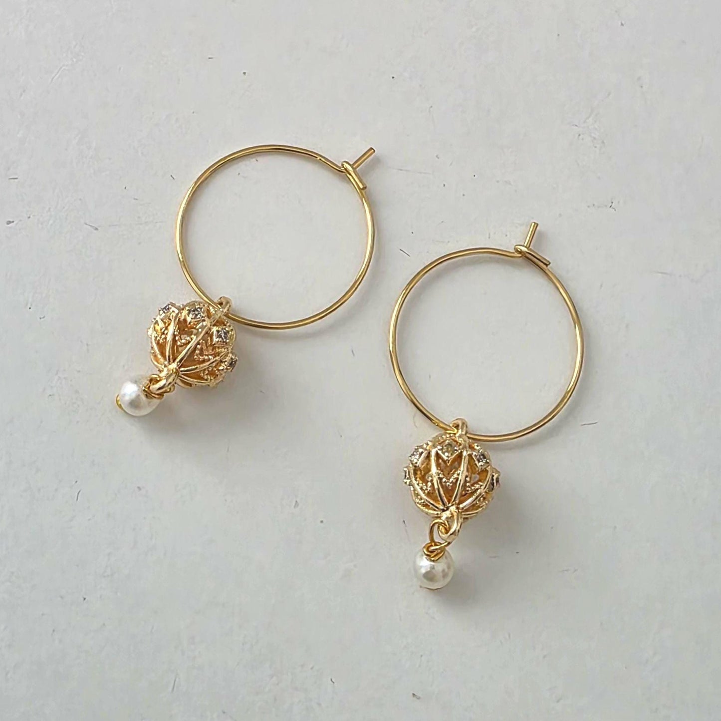 Gold Carved Bead Hoops/ Gold Bali Plated gold drop hoops/ 18 Karat imitation gold earrings Jhumkas Punjabi earrings Dainty hoop earringsl