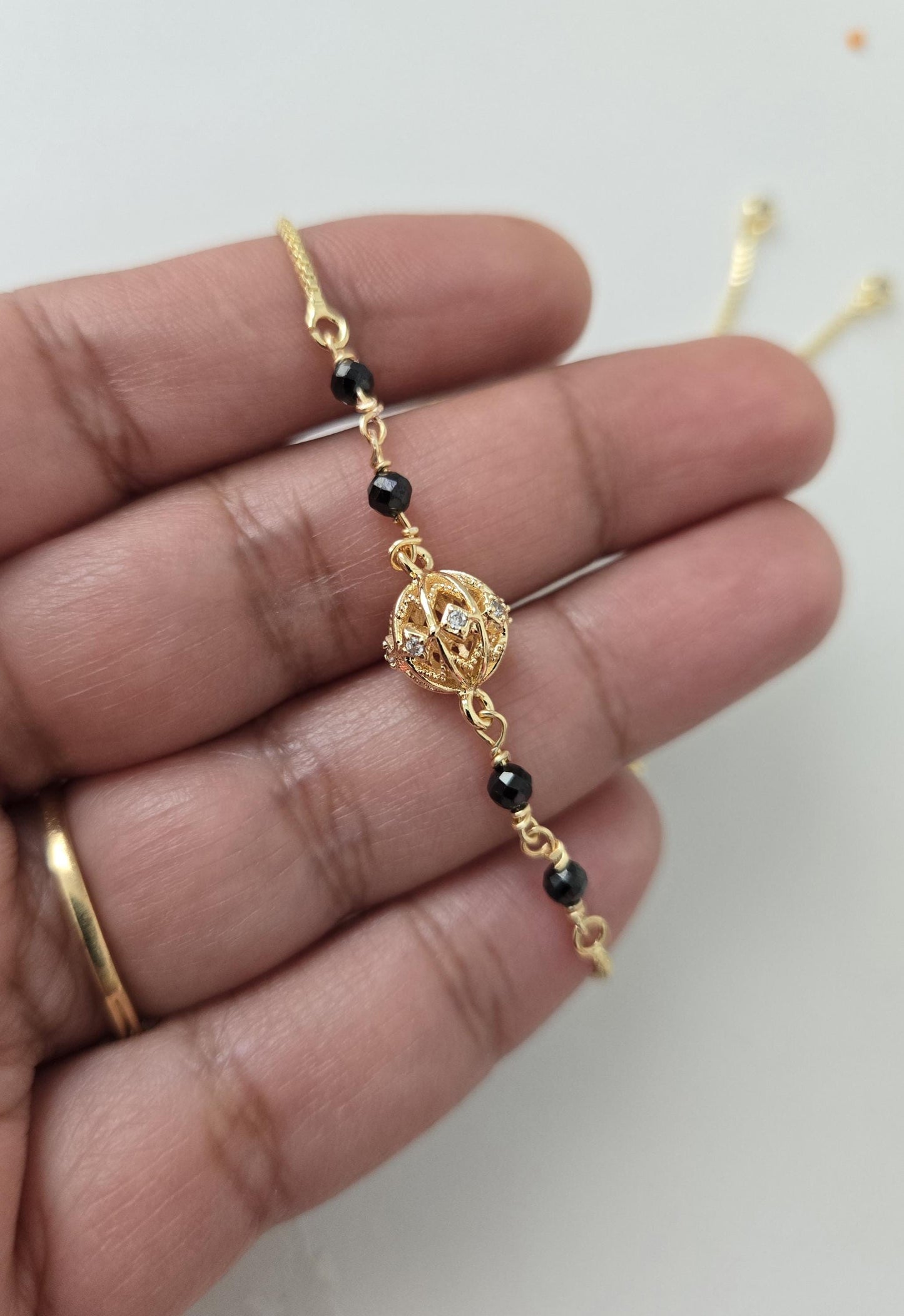 Cz Bracelet/Mangalsutra Bracelet/Blac beads bracelet/Nazaria Bracelet/zirconia charm bracelet/Handmade bracelet