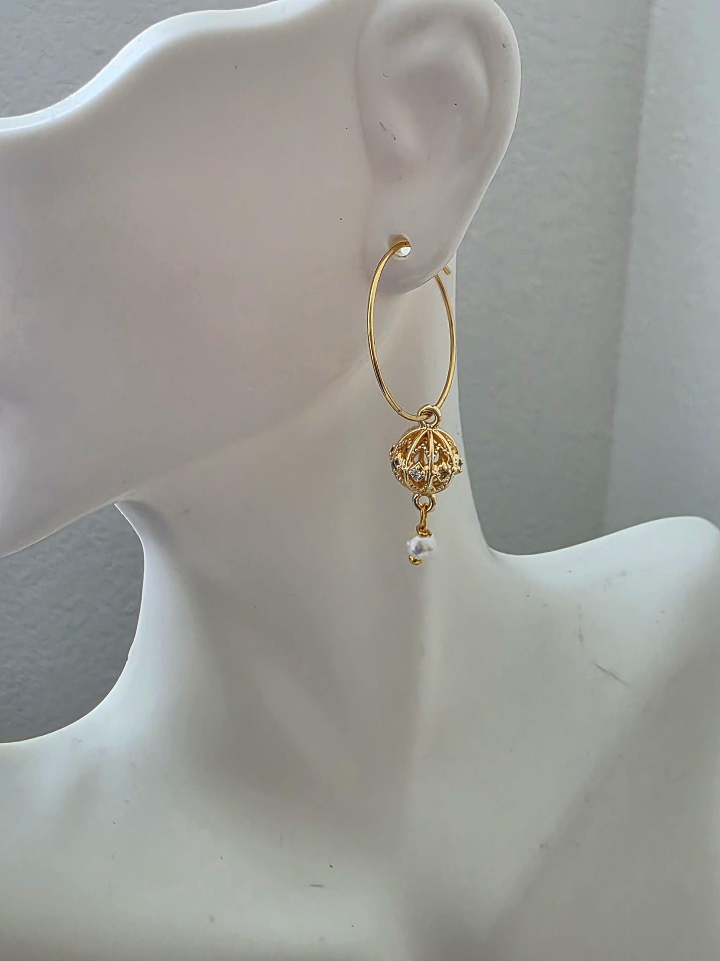 Gold Carved Bead Hoops/ Gold Bali Plated gold drop hoops/ 18 Karat imitation gold earrings Jhumkas Punjabi earrings Dainty hoop earringsl