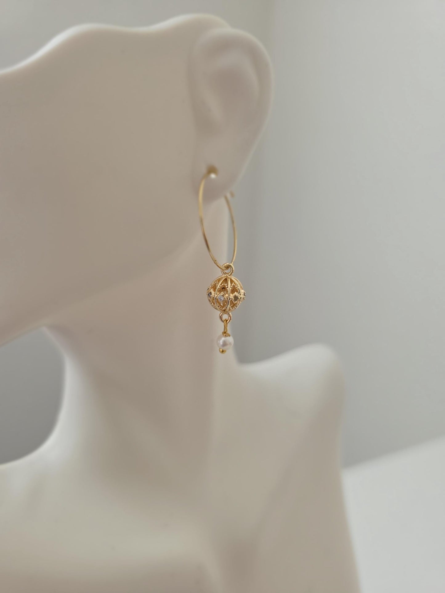 Gold Carved Bead Hoops/ Gold Bali Plated gold drop hoops/ 18 Karat imitation gold earrings Jhumkas Punjabi earrings Dainty hoop earringsl