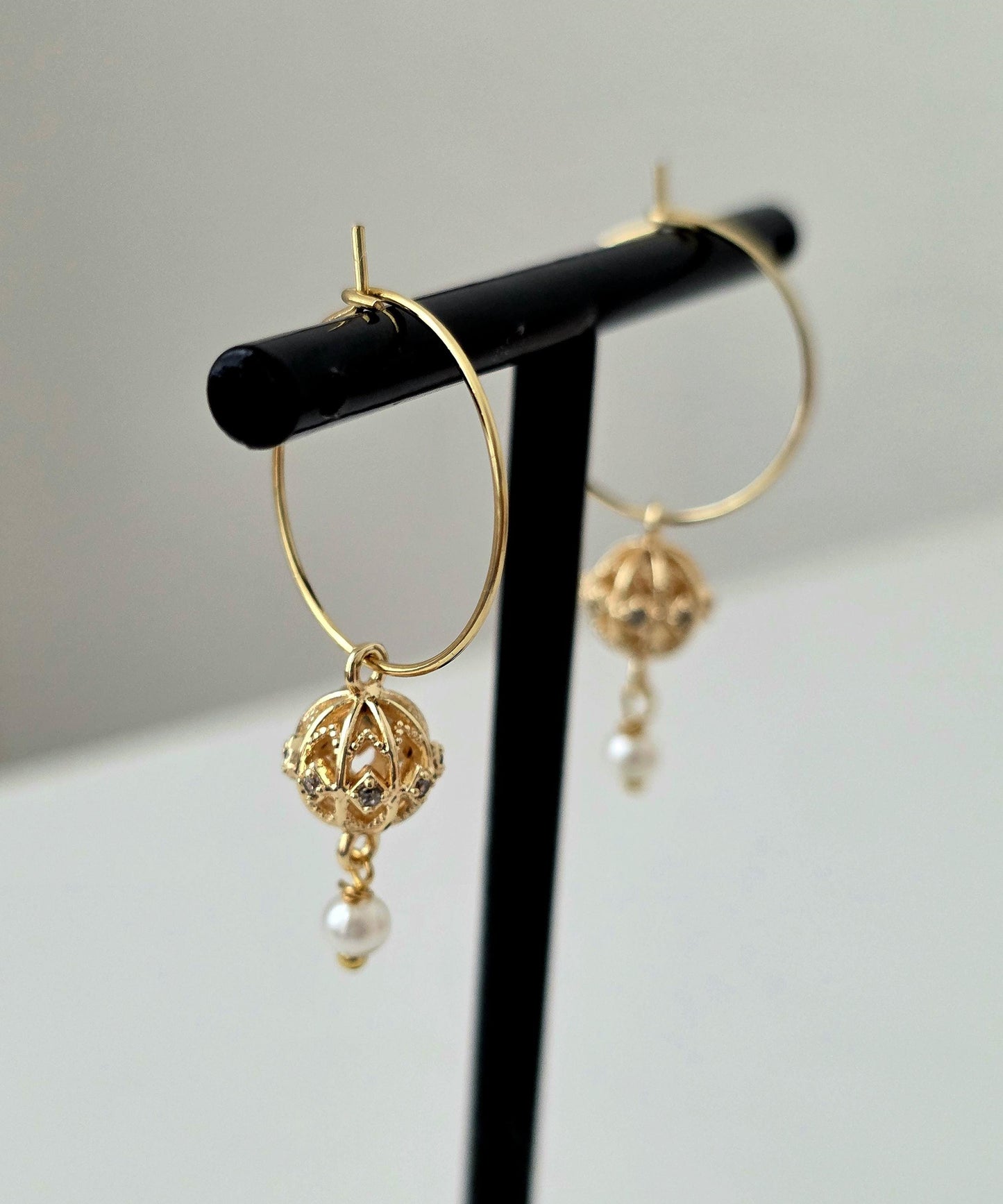 Gold Carved Bead Hoops/ Gold Bali Plated gold drop hoops/ 18 Karat imitation gold earrings Jhumkas Punjabi earrings Dainty hoop earringsl