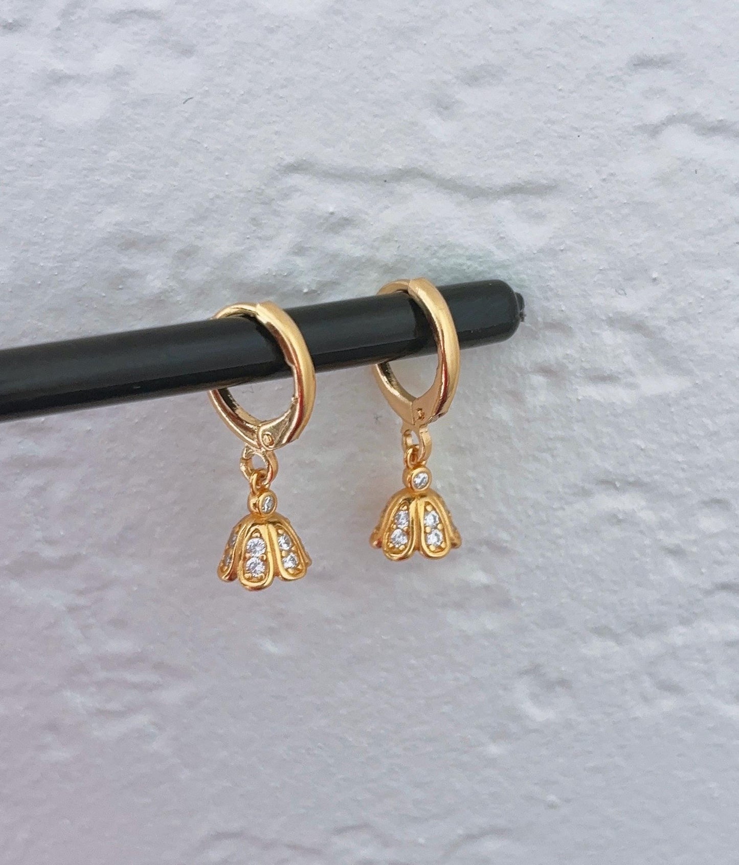 925 Sterling Silver flower drop Earrings/Micro Jhumka Hoops Gold Bali Plated Jhumkas/ High quality Hoop drop earrings/Baby size earrings .