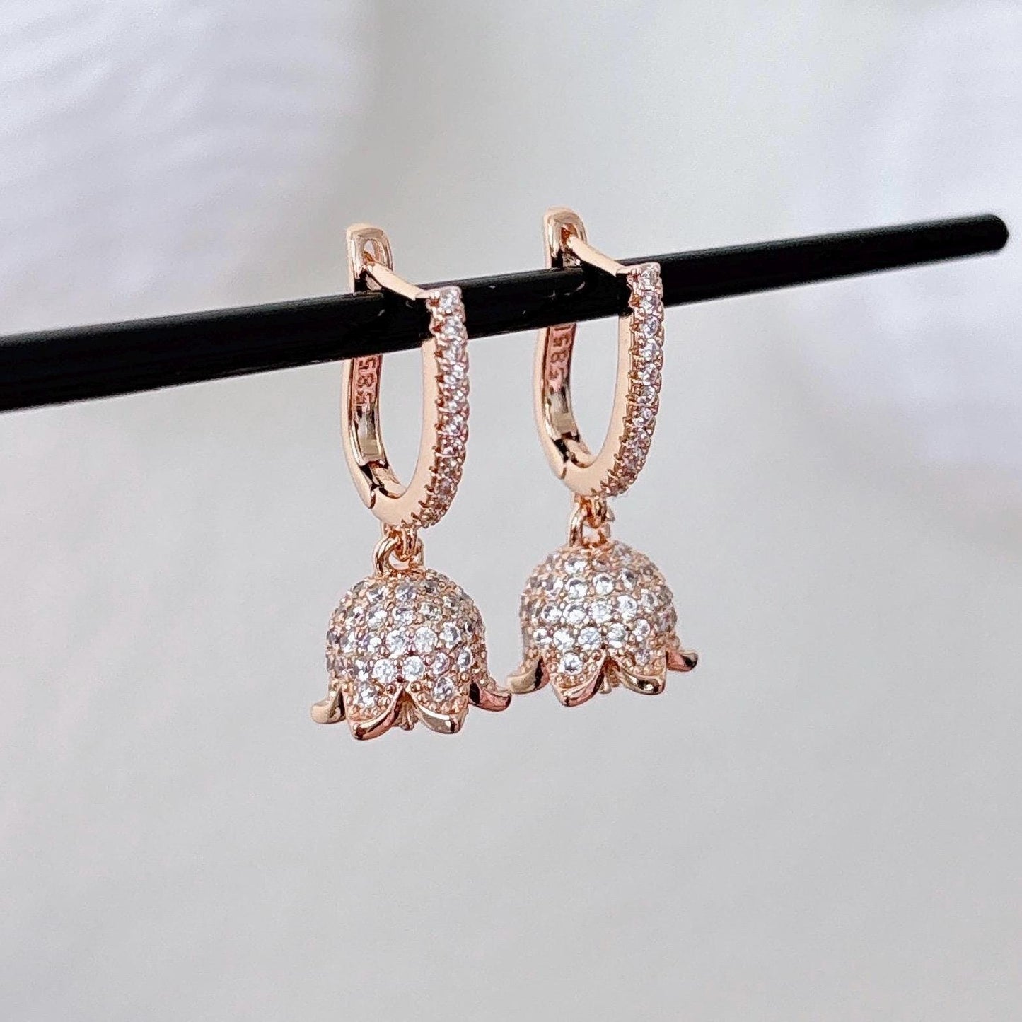 Cute Micro Mini Jhumka Earrings,14k Rose Gold Plated Hoop Earrings,Baby size jhumka earrings,Cz stone Earrings/AD drop earrings