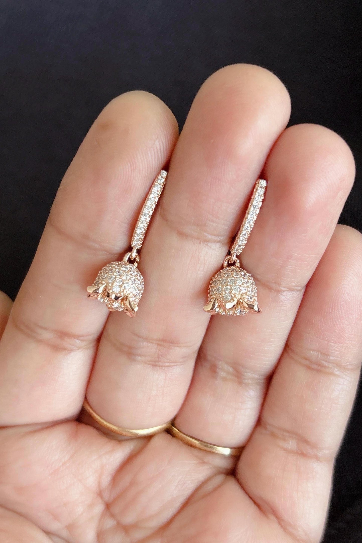 Cute Micro Mini Jhumka Earrings,14k Rose Gold Plated Hoop Earrings,Baby size jhumka earrings,Cz stone Earrings/AD drop earrings