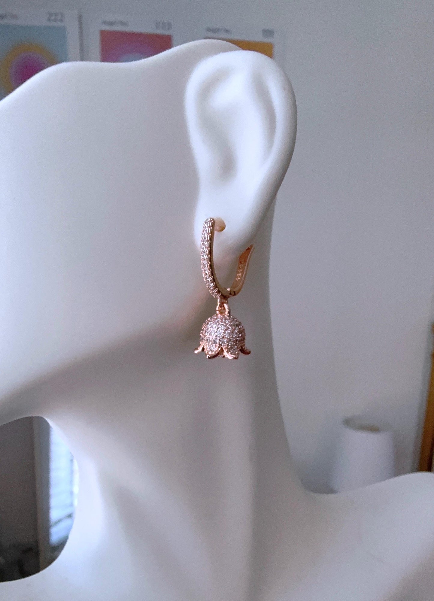 Cute Micro Mini Jhumka Earrings,14k Rose Gold Plated Hoop Earrings,Baby size jhumka earrings,Cz stone Earrings/AD drop earrings