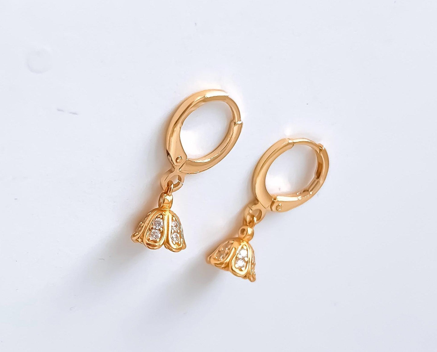 925 Sterling Silver flower drop Earrings/Micro Jhumka Hoops Gold Bali Plated Jhumkas/ High quality Hoop drop earrings/Baby size earrings .
