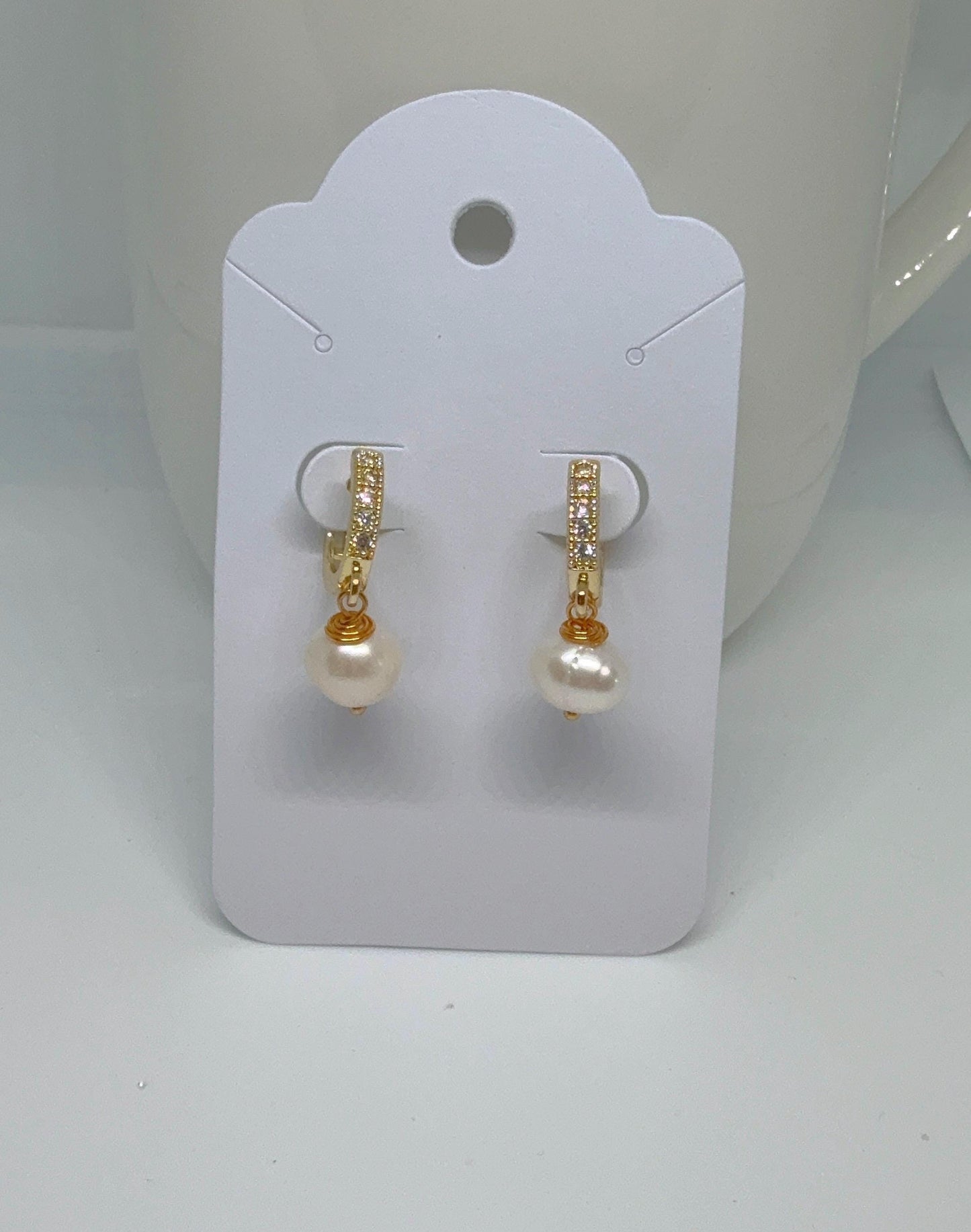 Pearl Drop Earrings/Fresh Water Pearl Earrings/Zirconia Huggie Hoop Pearl drop Earrings/Original Pearl Earrings