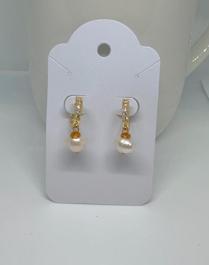 Pearl Drop Earrings/Fresh Water Pearl Earrings/Zirconia Huggie Hoop Pearl drop Earrings/Original Pearl Earrings
