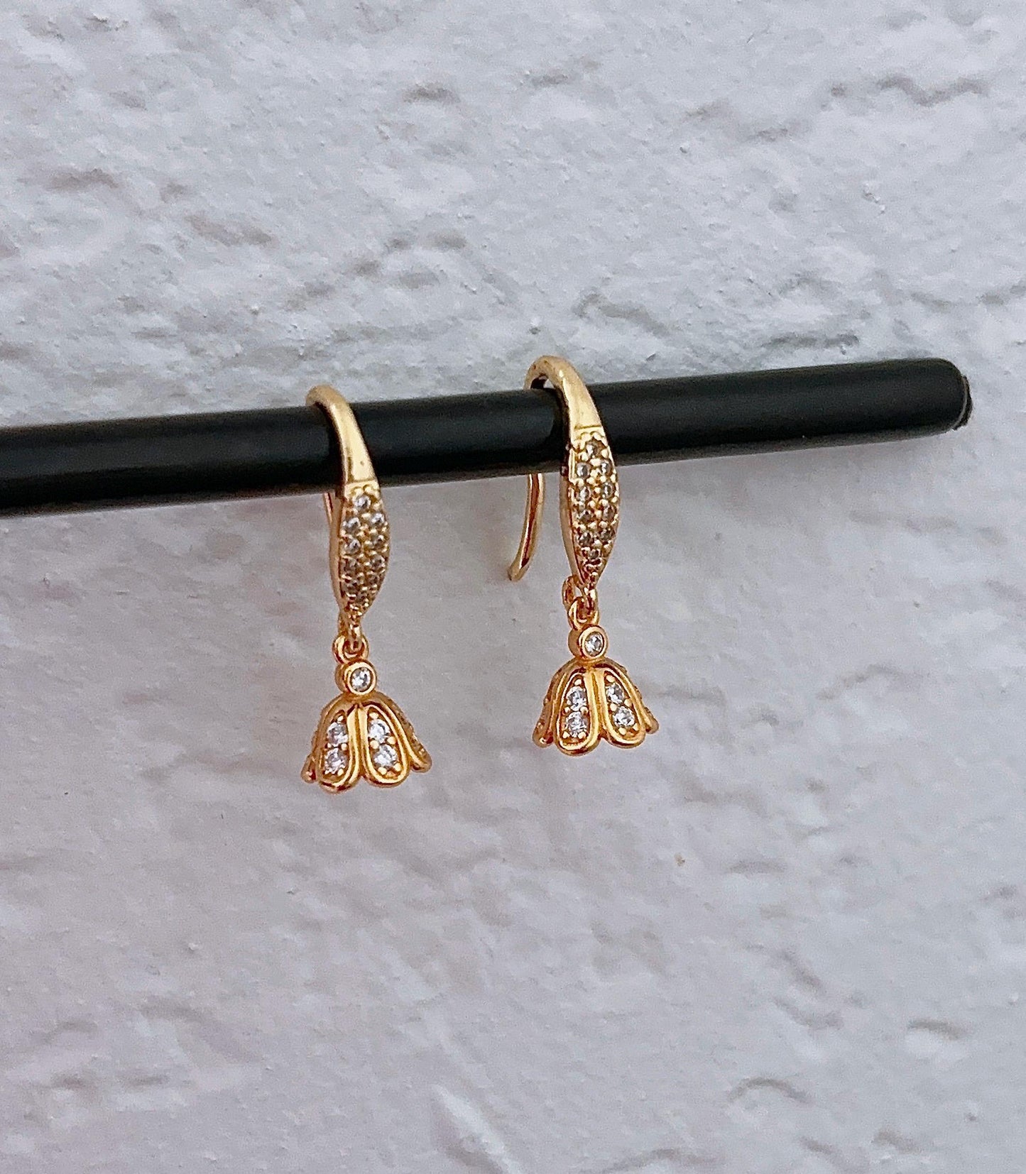 925 Sterling Silver flower drop Earrings/Micro Jhumka Hoops Gold Bali Plated Jhumkas/ High quality Hoop drop earrings/Baby size earrings .