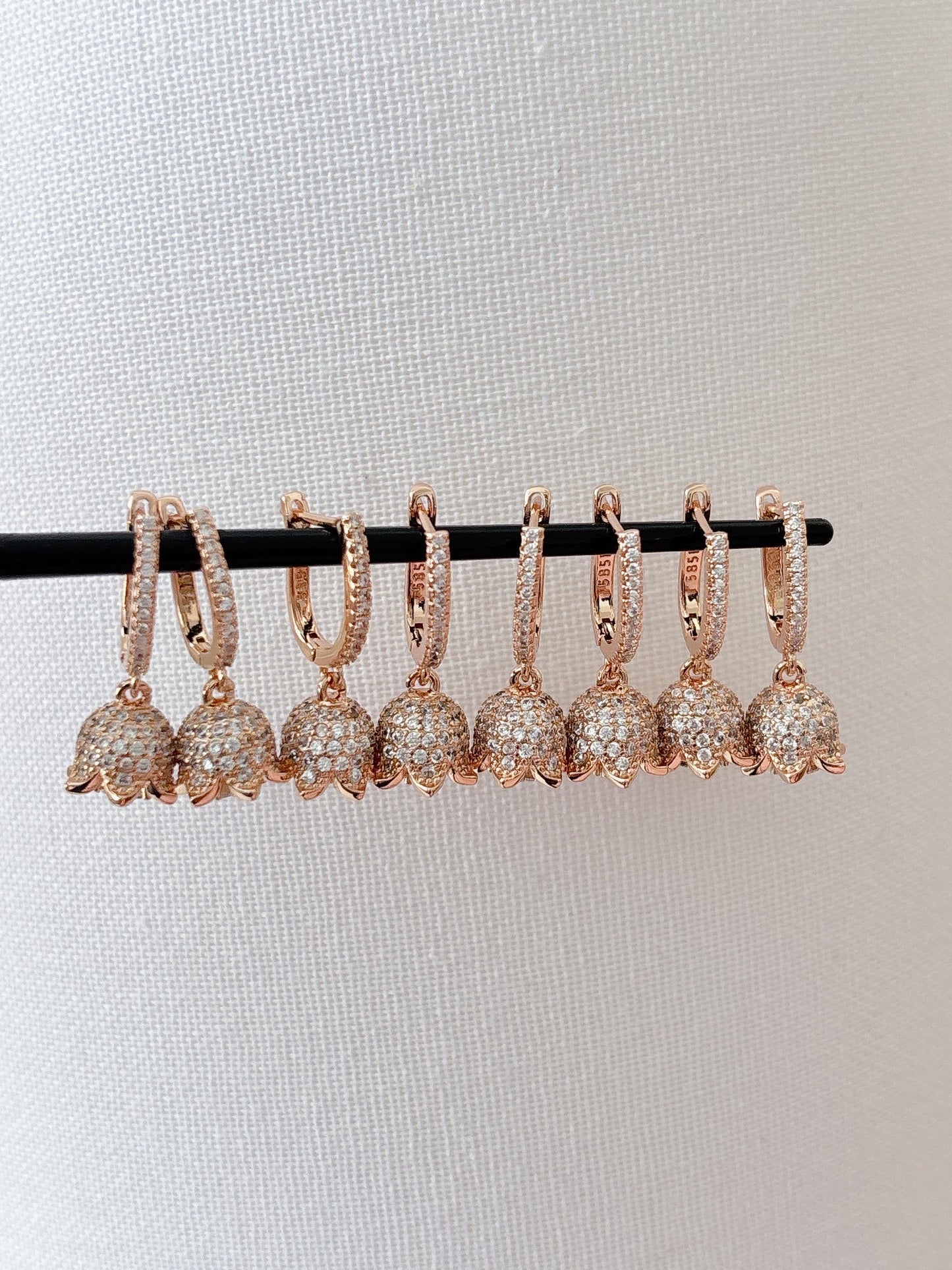 Cute Micro Mini Jhumka Earrings,14k Rose Gold Plated Hoop Earrings,Baby size jhumka earrings,Cz stone  Earrings/AD drop earrings