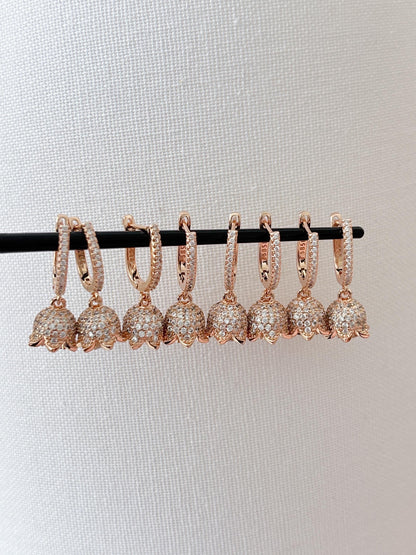 Cute Micro Mini Jhumka Earrings,14k Rose Gold Plated Hoop Earrings,Baby size jhumka earrings,Cz stone  Earrings/AD drop earrings