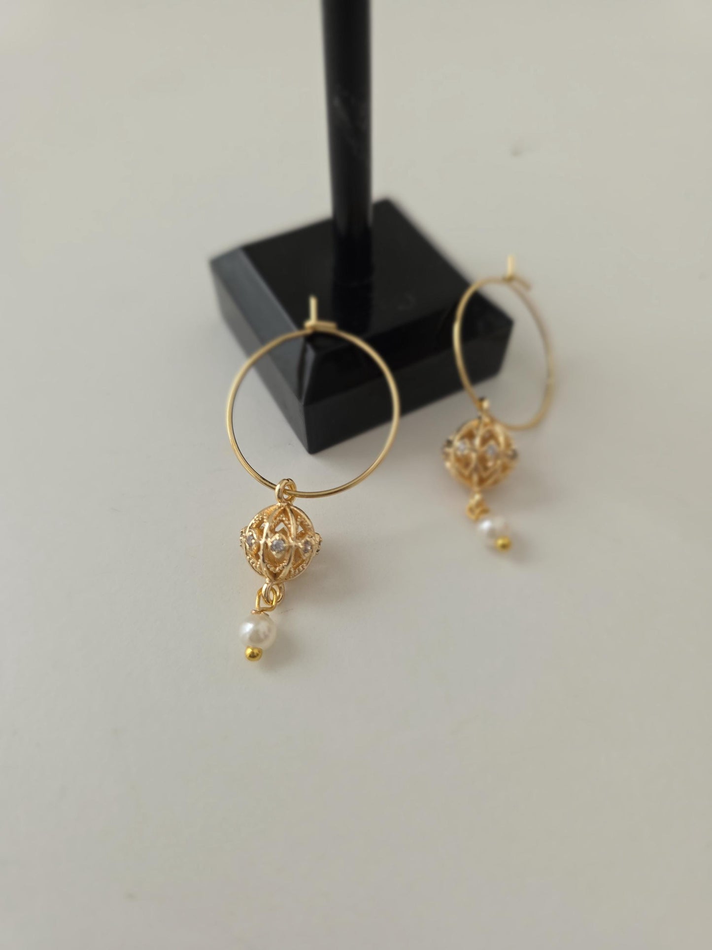Gold Carved Bead  Hoops/ Gold Bali Plated gold drop hoops/ 18 Karat imitation gold earrings Jhumkas Punjabi earrings Dainty hoop earringsl