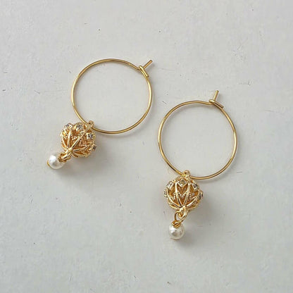 Gold Carved Bead  Hoops/ Gold Bali Plated gold drop hoops/ 18 Karat imitation gold earrings Jhumkas Punjabi earrings Dainty hoop earringsl
