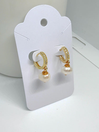 Pearl Drop Earrings/Fresh Water Pearl Earrings/Zirconia Huggie Hoop Pearl drop Earrings/Original Pearl Earrings