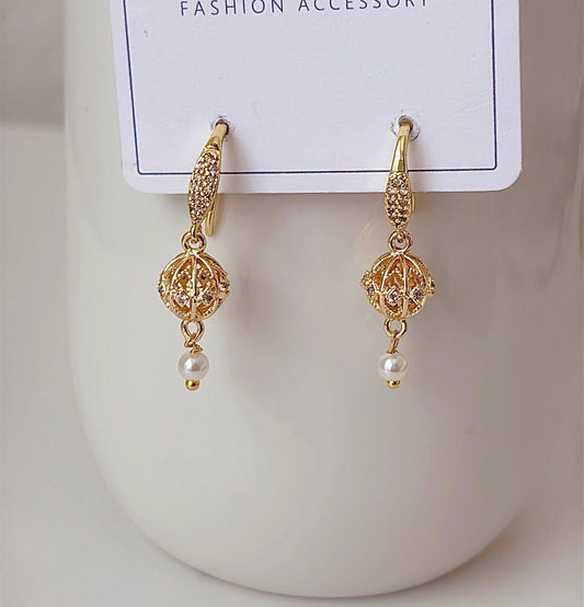 Micro Gold Bead Cz Stone 18 Karat imitation gold earrings , Punjabi earrings Dainty gold drop  Traditional earrings