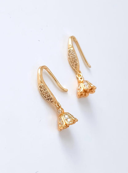925 Sterling Silver flower drop Earrings/Micro Jhumka Hoops Gold Bali Plated Jhumkas/ High quality Hoop drop earrings/Baby size earrings .