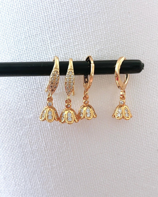 925 Sterling Silver flower drop Earrings/Micro Jhumka Hoops Gold Bali Plated Jhumkas/ High quality Hoop drop earrings/Baby size earrings .