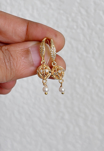 Micro Gold Bead Cz Stone 18 Karat imitation gold earrings , Punjabi earrings Dainty gold drop  Traditional earrings