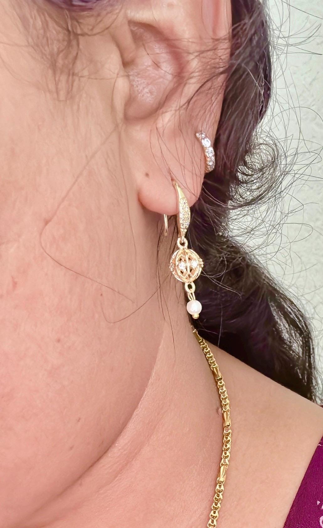 Micro Gold Bead Cz Stone 18 Karat imitation gold earrings , Punjabi earrings Dainty gold drop  Traditional earrings