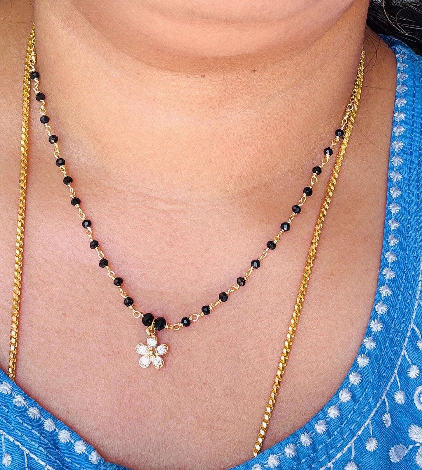 Mangalsutra Necklace/Cz Pendant Black beads Necklace/Black Beads Chain necklace/Traditional Necklace