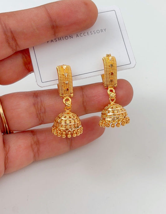 Gold mini Jhumka Earrings /Gold Bali Plated Jhumkas/ 18k dubai gold earrings, /Jhumkas Punjabi earrings Dainty Jhumkas Traditional jewelry