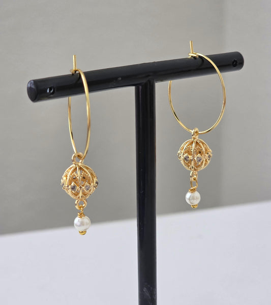 Gold Carved Bead  Hoops/ Gold Bali Plated gold drop hoops/ 18 Karat imitation gold earrings Jhumkas Punjabi earrings Dainty hoop earringsl