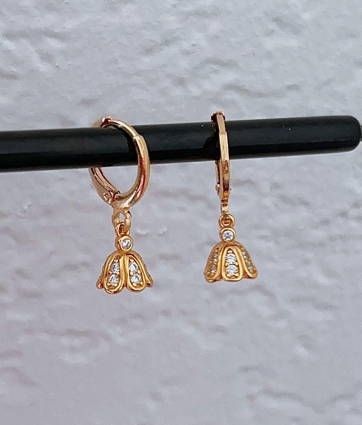 925 Sterling Silver flower drop Earrings/Micro Jhumka Hoops Gold Bali Plated Jhumkas/ High quality Hoop drop earrings/Baby size earrings .