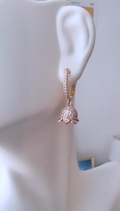 Cute Micro Mini Jhumka Earrings,14k Rose Gold Plated Hoop Earrings,Baby size jhumka earrings,Cz stone  Earrings/AD drop earrings