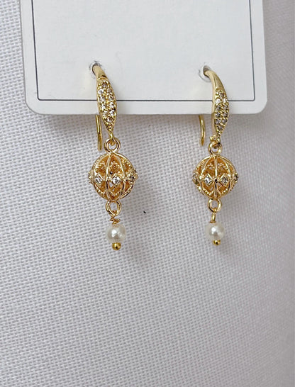 Micro Gold Bead Cz Stone 18 Karat imitation gold earrings , Punjabi earrings Dainty gold drop  Traditional earrings