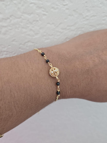 Cz Bracelet/Mangalsutra Bracelet/Blac beads bracelet/Nazaria Bracelet/zirconia charm bracelet/Handmade bracelet