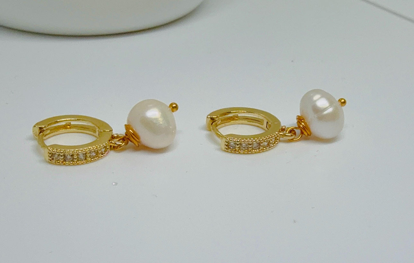 Pearl Drop Earrings/Fresh Water Pearl Earrings/Zirconia Huggie Hoop Pearl drop Earrings/Original Pearl Earrings