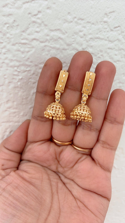Gold mini Jhumka Earrings /Gold Bali Plated Jhumkas/ 18k dubai gold earrings, /Jhumkas Punjabi earrings Dainty Jhumkas Traditional jewelry