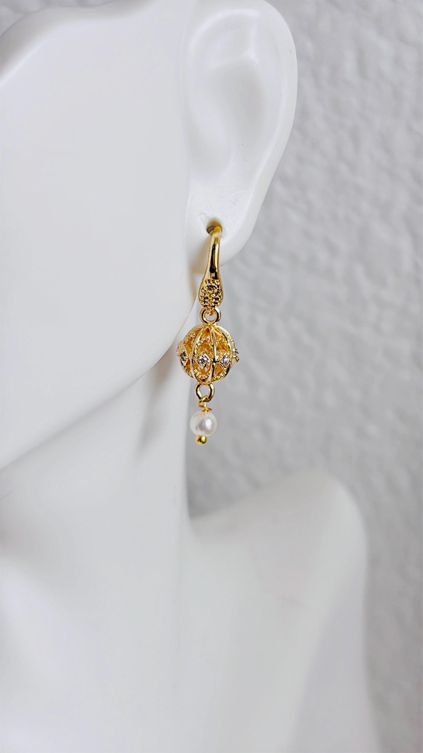 Micro Gold Bead Cz Stone 18 Karat imitation gold earrings , Punjabi earrings Dainty gold drop  Traditional earrings