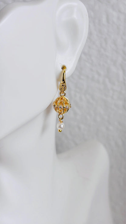 Micro Gold Bead Cz Stone 18 Karat imitation gold earrings , Punjabi earrings Dainty gold drop  Traditional earrings