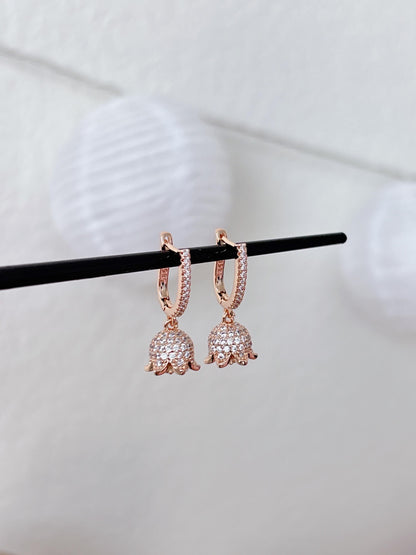 Cute Micro Mini Jhumka Earrings,14k Rose Gold Plated Hoop Earrings,Baby size jhumka earrings,Cz stone  Earrings/AD drop earrings