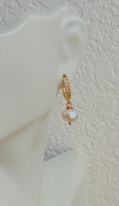 Pearl Drop Earrings/Fresh Water Pearl Earrings/Zirconia Huggie Hoop Pearl drop Earrings/Original Pearl Earrings