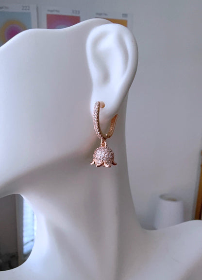 Cute Micro Mini Jhumka Earrings,14k Rose Gold Plated Hoop Earrings,Baby size jhumka earrings,Cz stone  Earrings/AD drop earrings